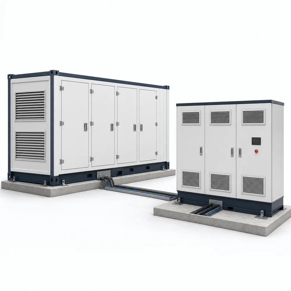 Illustrative containerised battery storage and power-conversion equipment for remote EV charging