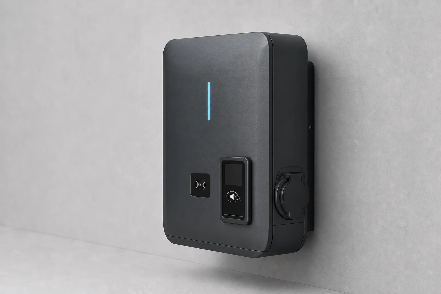 Illustrative EVBBC commercial AC wallbox configuration used to discuss mounting and access options