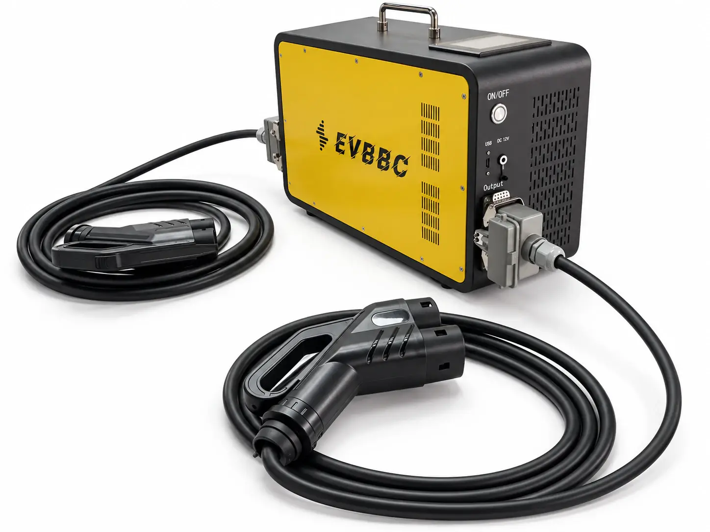 20kW portable DC vehicle-to-vehicle EV charger with two connector cables
